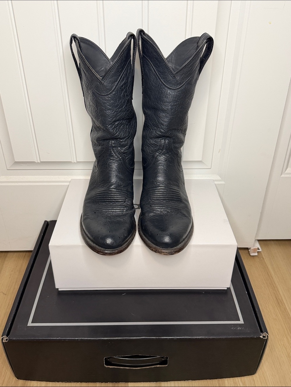 Tecovas Navy Smooth Ostrich Boots